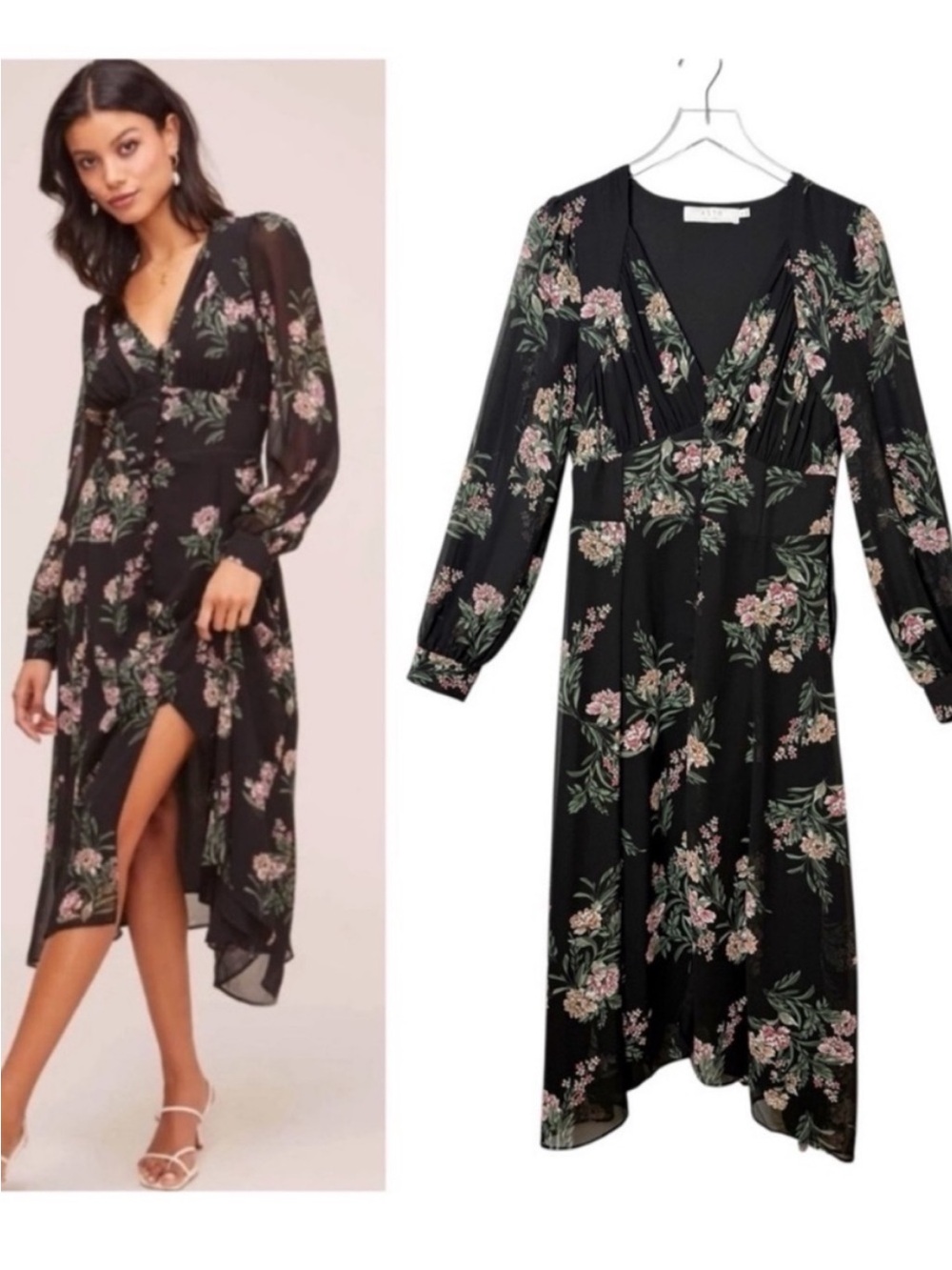 ASTR The Label Moody Black Florals Whimsigoth Midi Dress Size Small